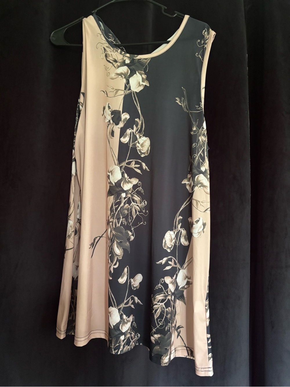 Sleeveless Floral Panel Tunic in Beige and Black